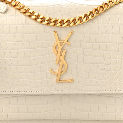 Saint Laurent Calfskin Crocodile Embossed Medium Monogram Sunset Blanc Vintage 7 of 9