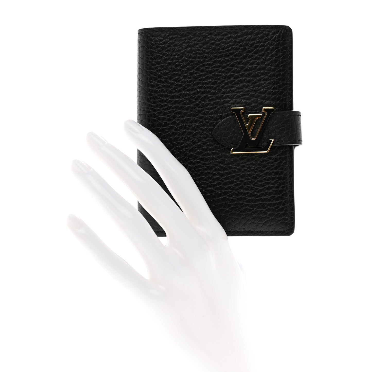 Taurillon Capucines Vertical Compact Wallet Black