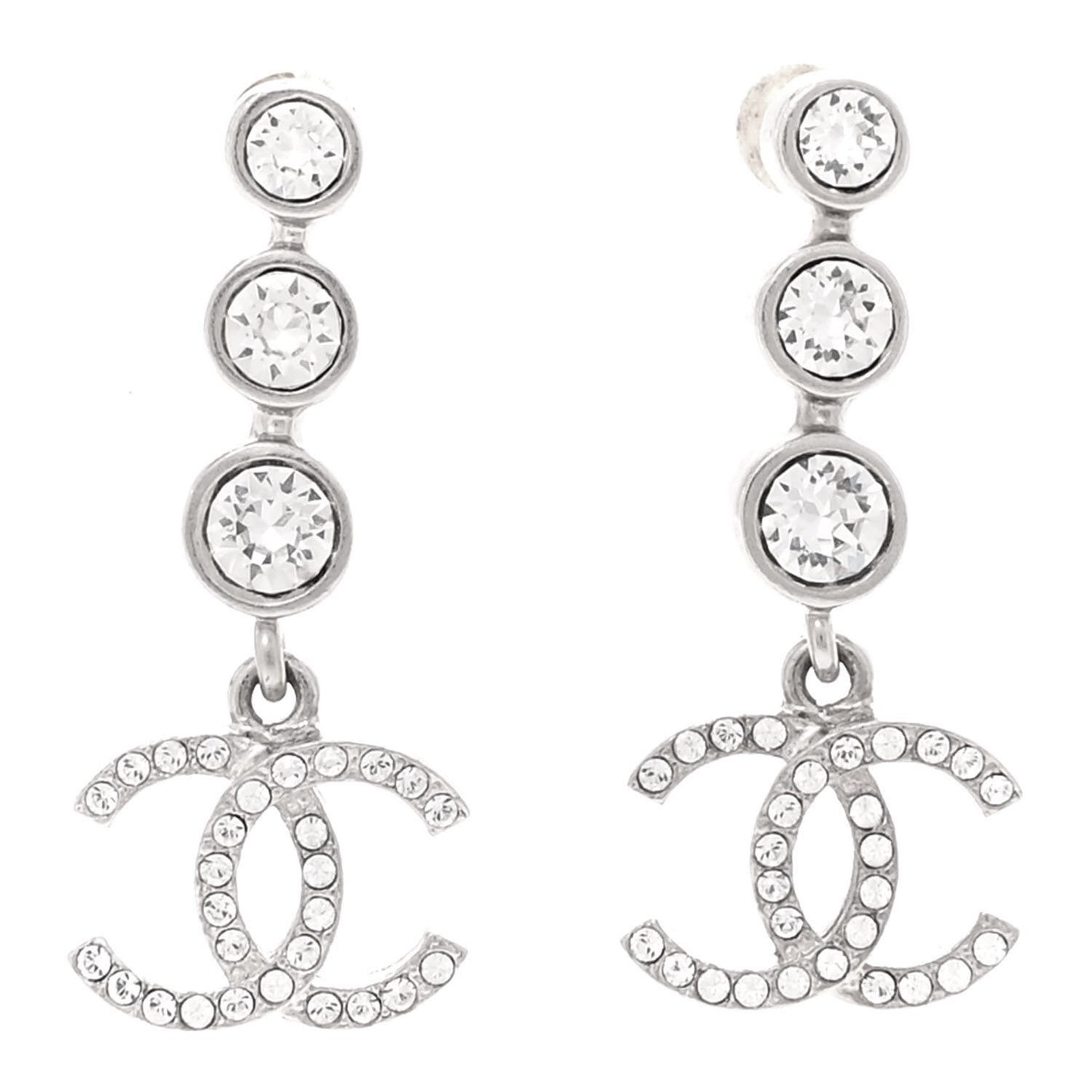 Crystal CC Drop Earrings Silver