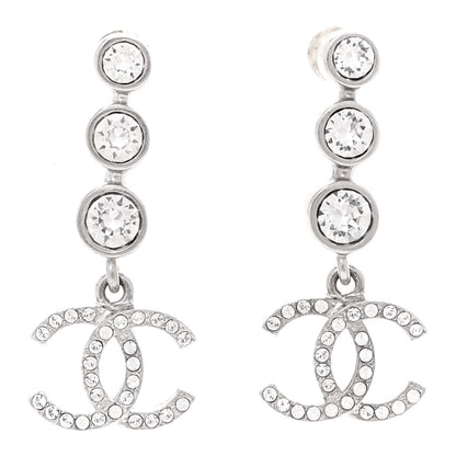 Chanel Crystal CC Drop Earrings Silver 1 of 5