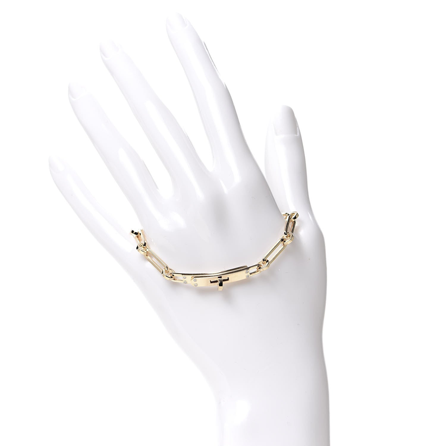 Hermes 18K Yellow Gold Diamond PM Kelly Chaine Bracelet ST 2 of 5