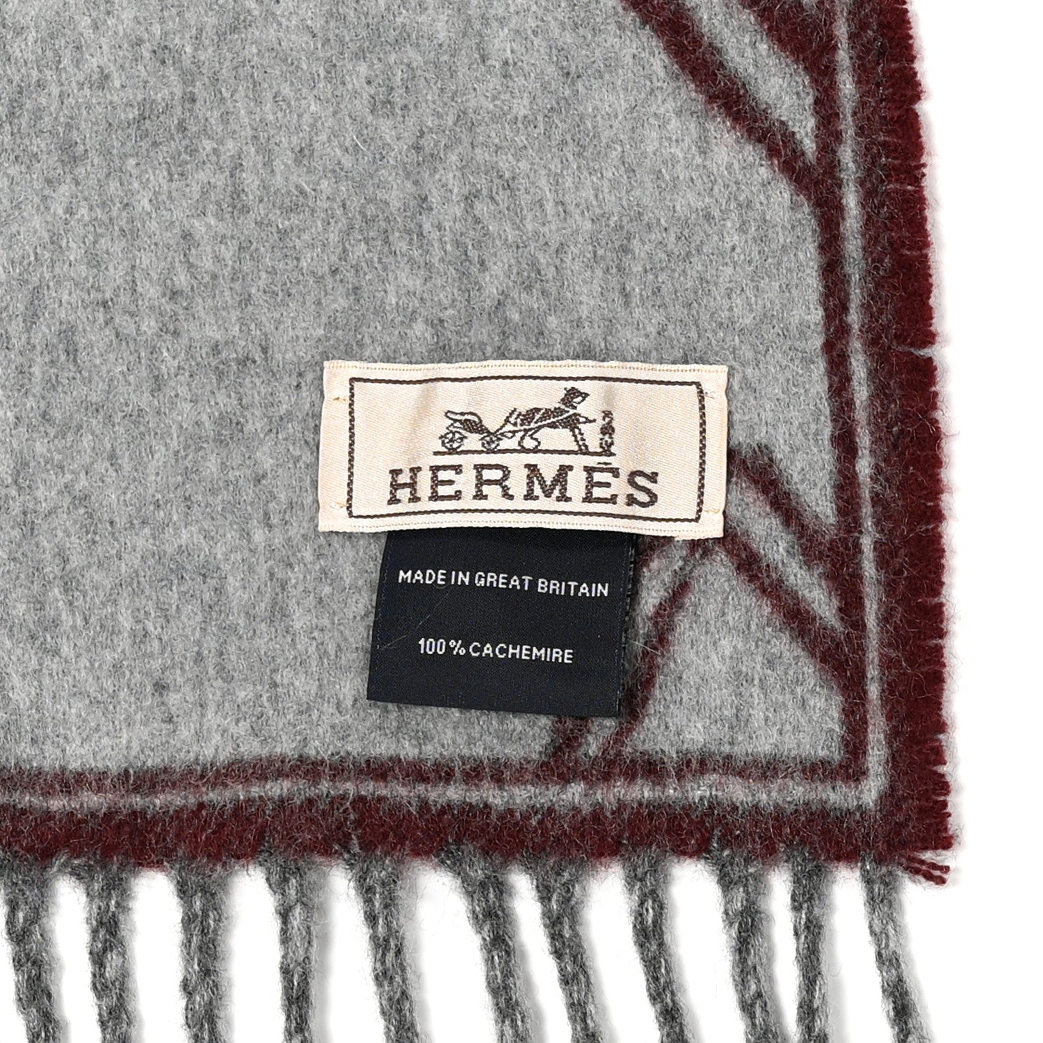 Hermes Cashmere La Danse Des Chevaux Muffler Bordeaux Gris Moyen Gris Clair 3 of 3