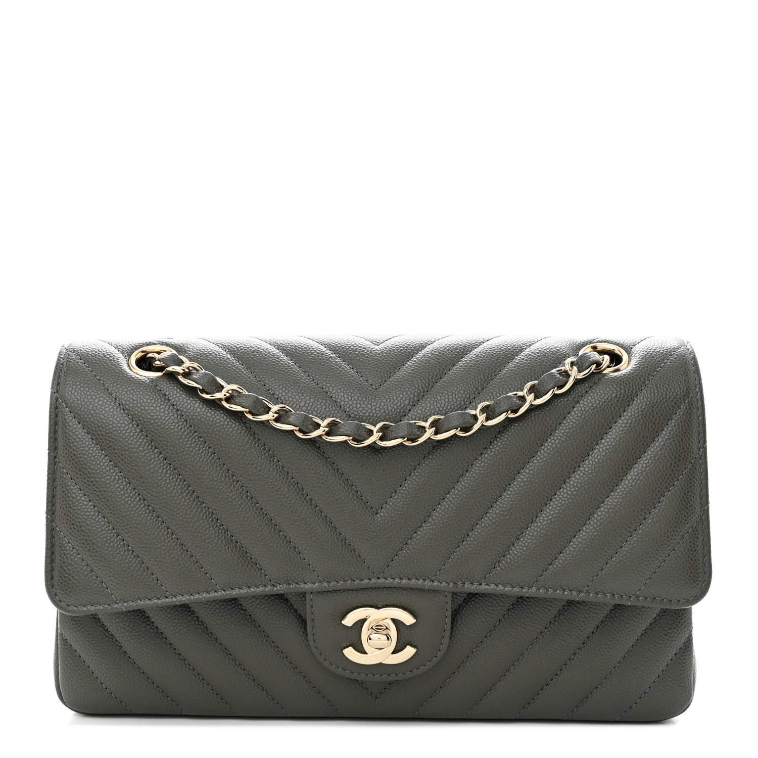 Chanel Caviar Chevron Quilted Medium Double Flap Dark Grey 1 of 11