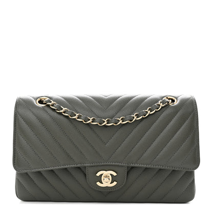 Chanel Caviar Chevron Quilted Medium Double Flap Dark Grey 1 of 11