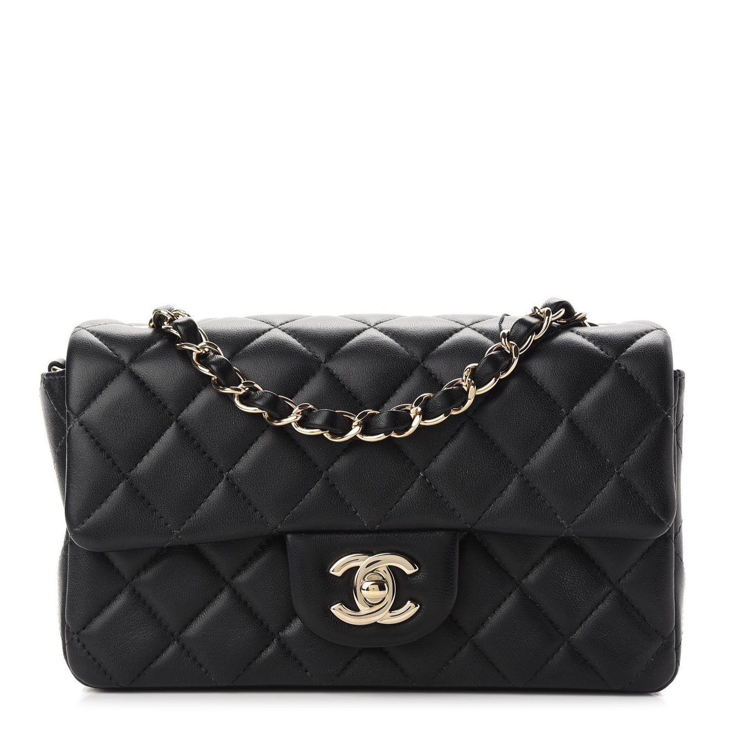 Lambskin Quilted Mini Rectangular Flap Black