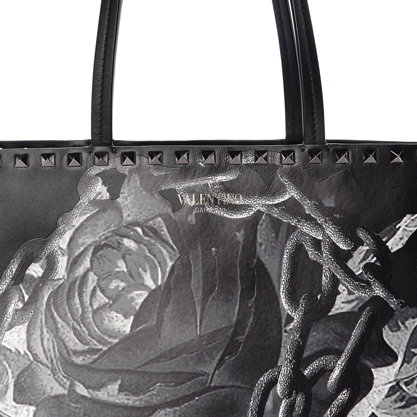 X UNDERCOVER Calfskin Print Rockstud Shoulder Tote Black