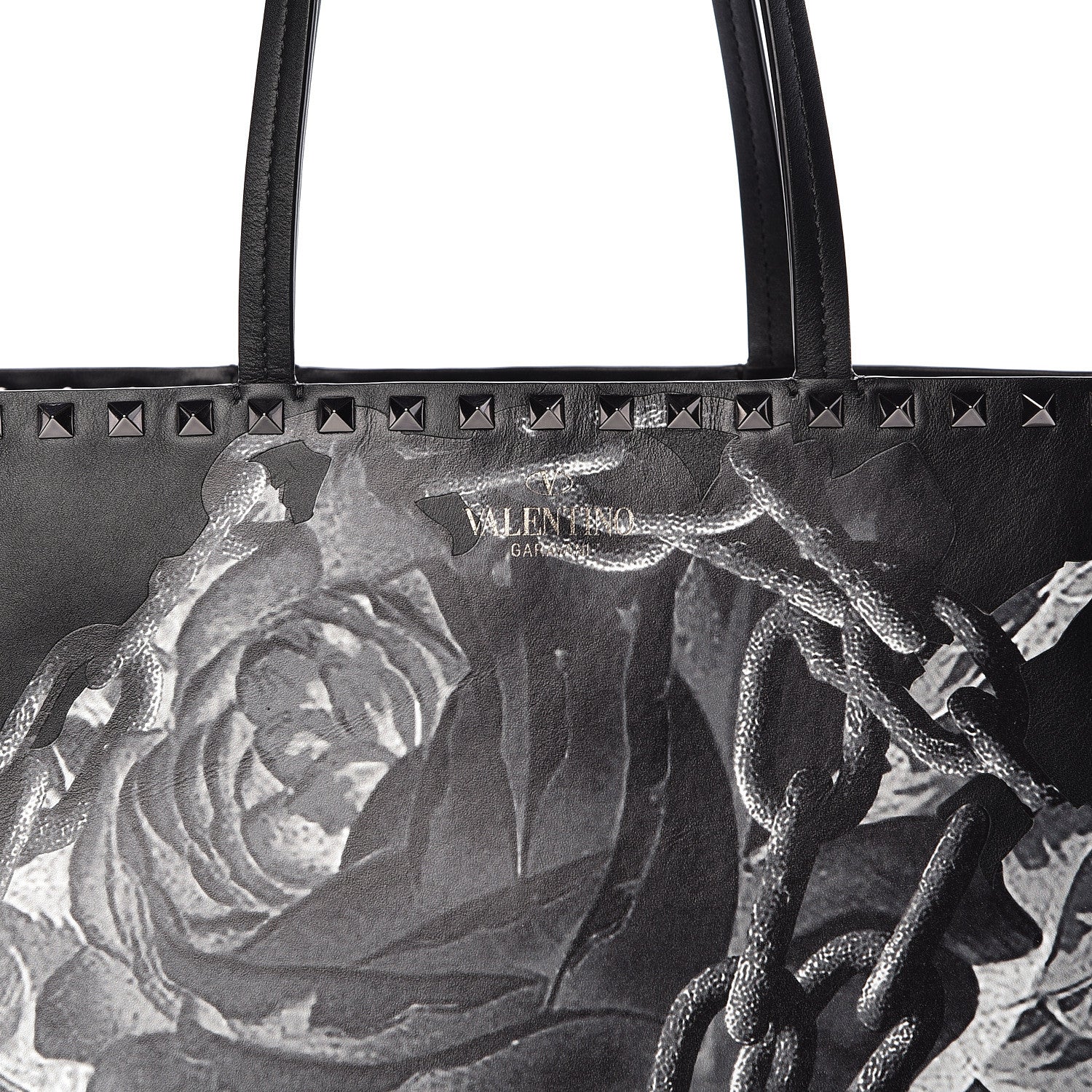 Valentino Garavani X UNDERCOVER Calfskin Print Rockstud Shoulder Tote Black 8 of 11