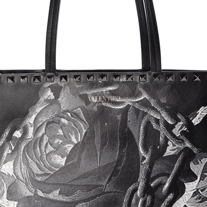 Valentino Garavani X UNDERCOVER Calfskin Print Rockstud Shoulder Tote Black 8 of 11