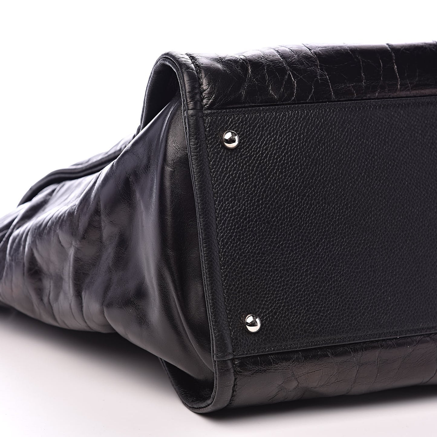 Glazed Calfskin Medium Deauville Tote Black