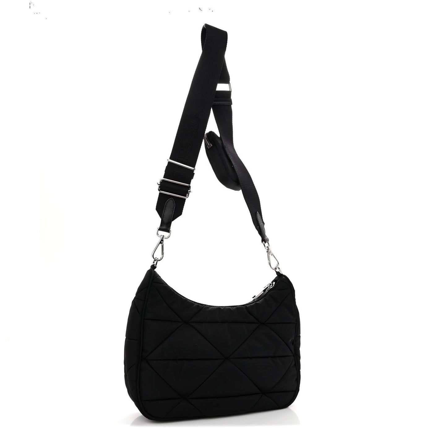 Tessuto Nylon Triangle Quilted Padded Patchwork System Shoulder Bag Black