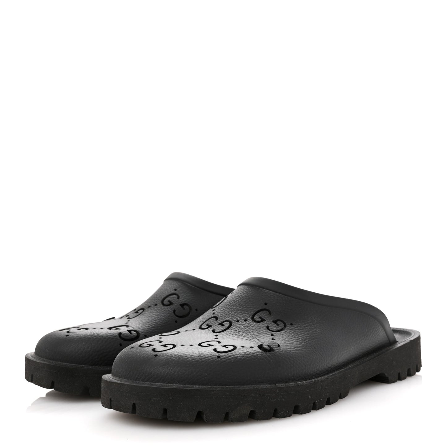 Rubber GG Monogram Mens Sandals 11 Black