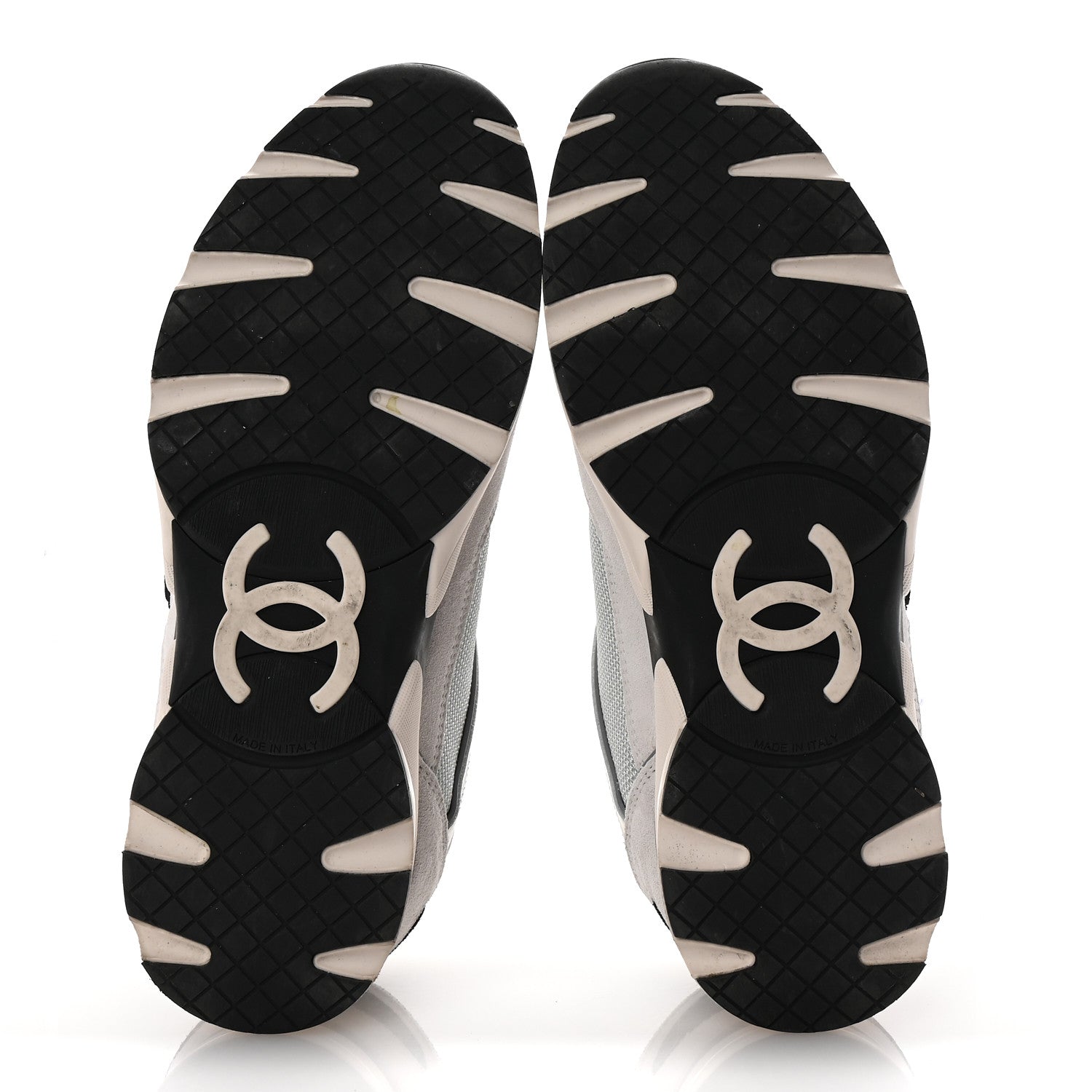 Chanel Calfskin Fabric Womens CC Sneakers 40 White Silver Light Grey 11 of 20