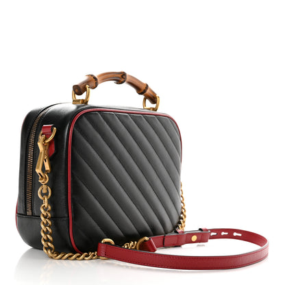 Gucci Vintage Effect Calfskin Matelasse Diagonal Small Torchon GG Marmont Bamboo Top Handle Shoulder Bag Black Romantic Cherry 3 of 10