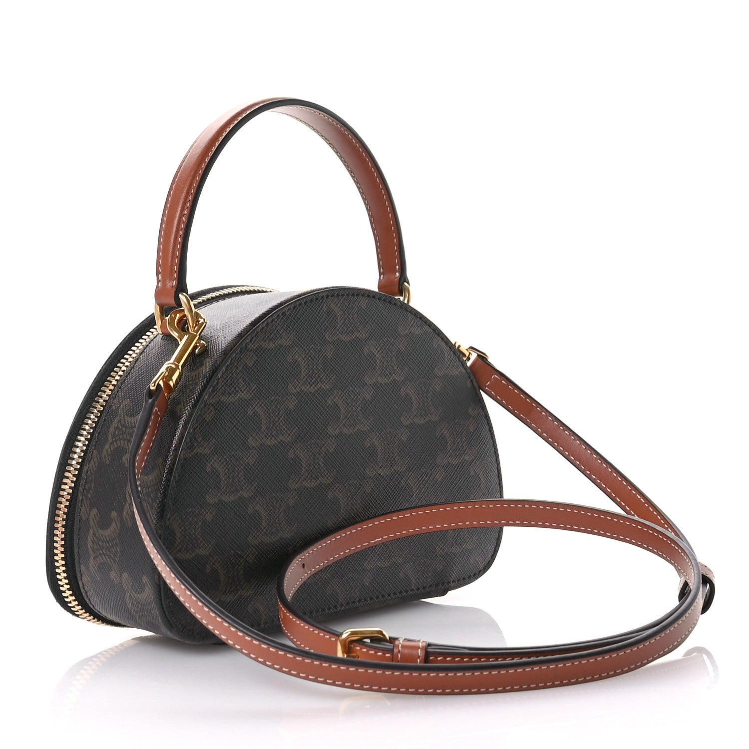 Celine Calfskin Triomphe Canvas Half Moon Case Tan 3 of 11