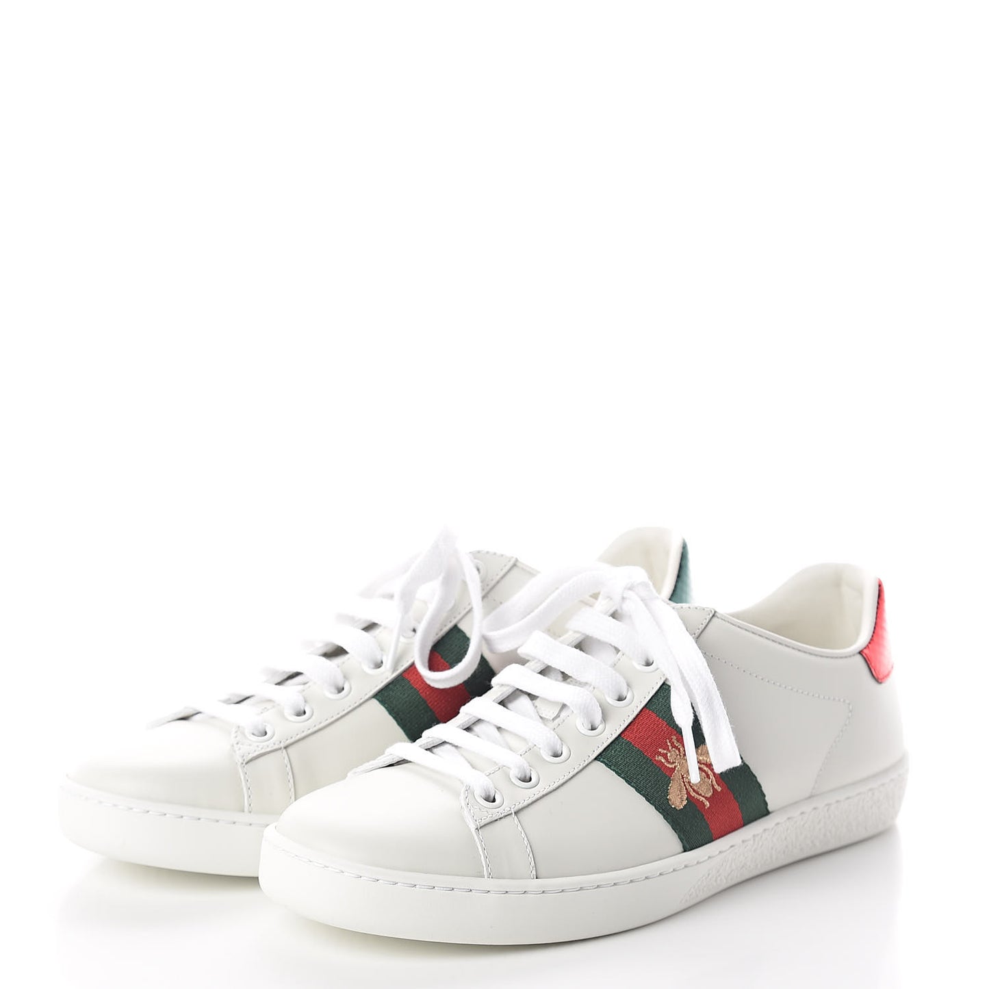 Calfskin Ayers Bee Embroidered Womens Ace Sneakers 37 White Green