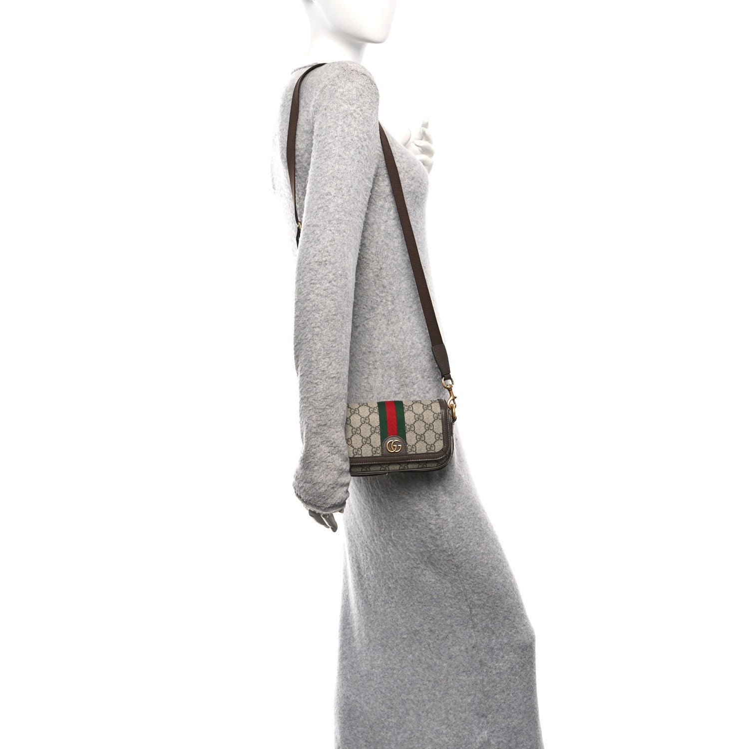 Gucci GG Supreme Monogram Web Mini Ophidia Flap Shoulder Bag Brown 2 of 11