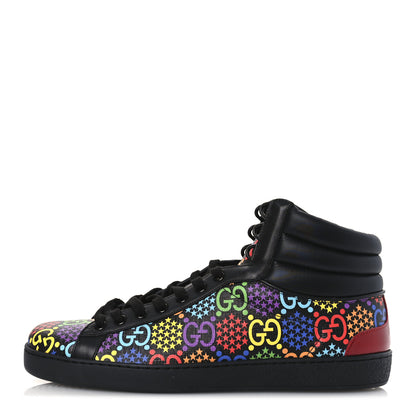 Gucci GG Supreme Monogram Psychedelic Mens High Top Sneakers 9 Black Multicolor 1 of 11