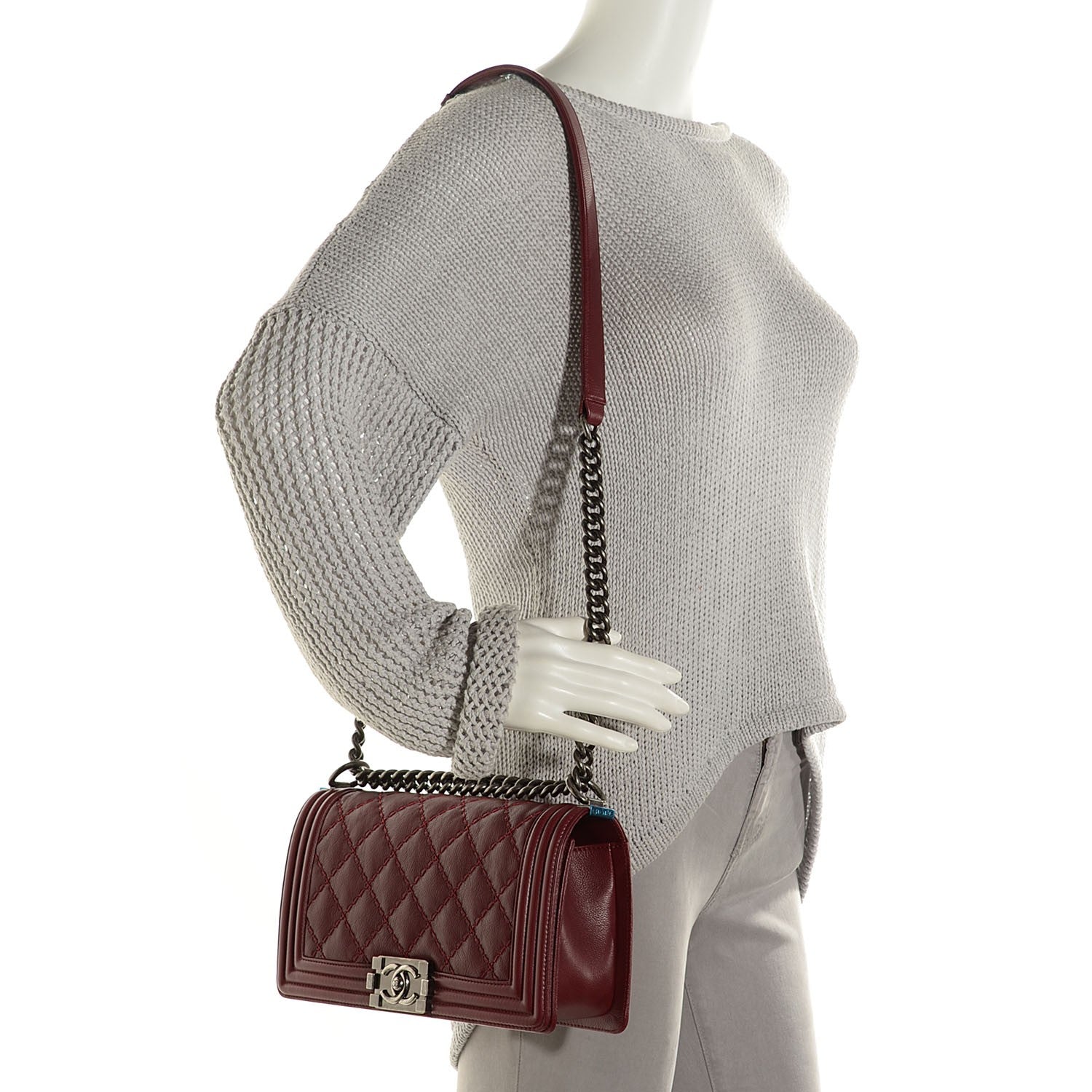 Chanel Calfskin Quilted Double Stitched Medium Boy Flap Burgundy 2 of 8