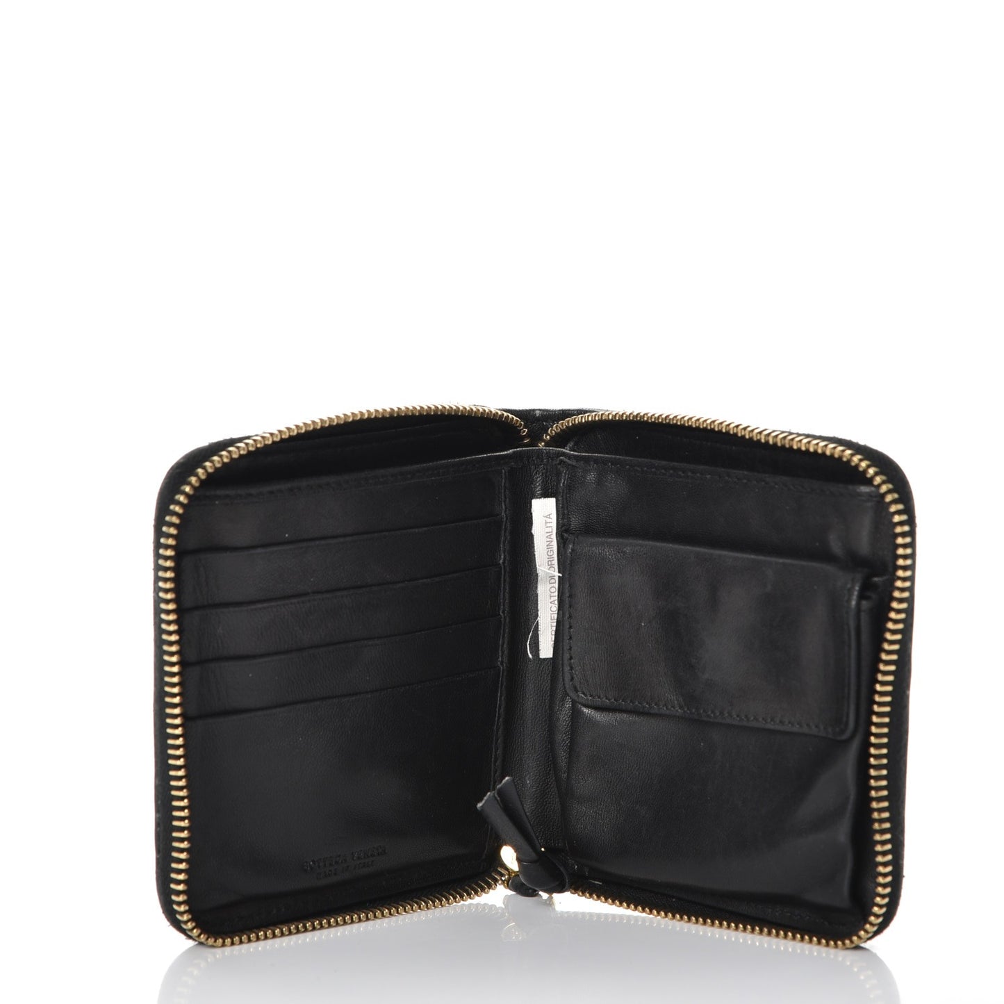 Nappa Intrecciato Zip Around Compact Wallet Nero Black