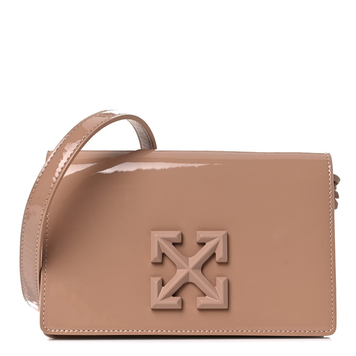 OFF WHITE Patent Jitney 0.5 Crossbody Bag Beige