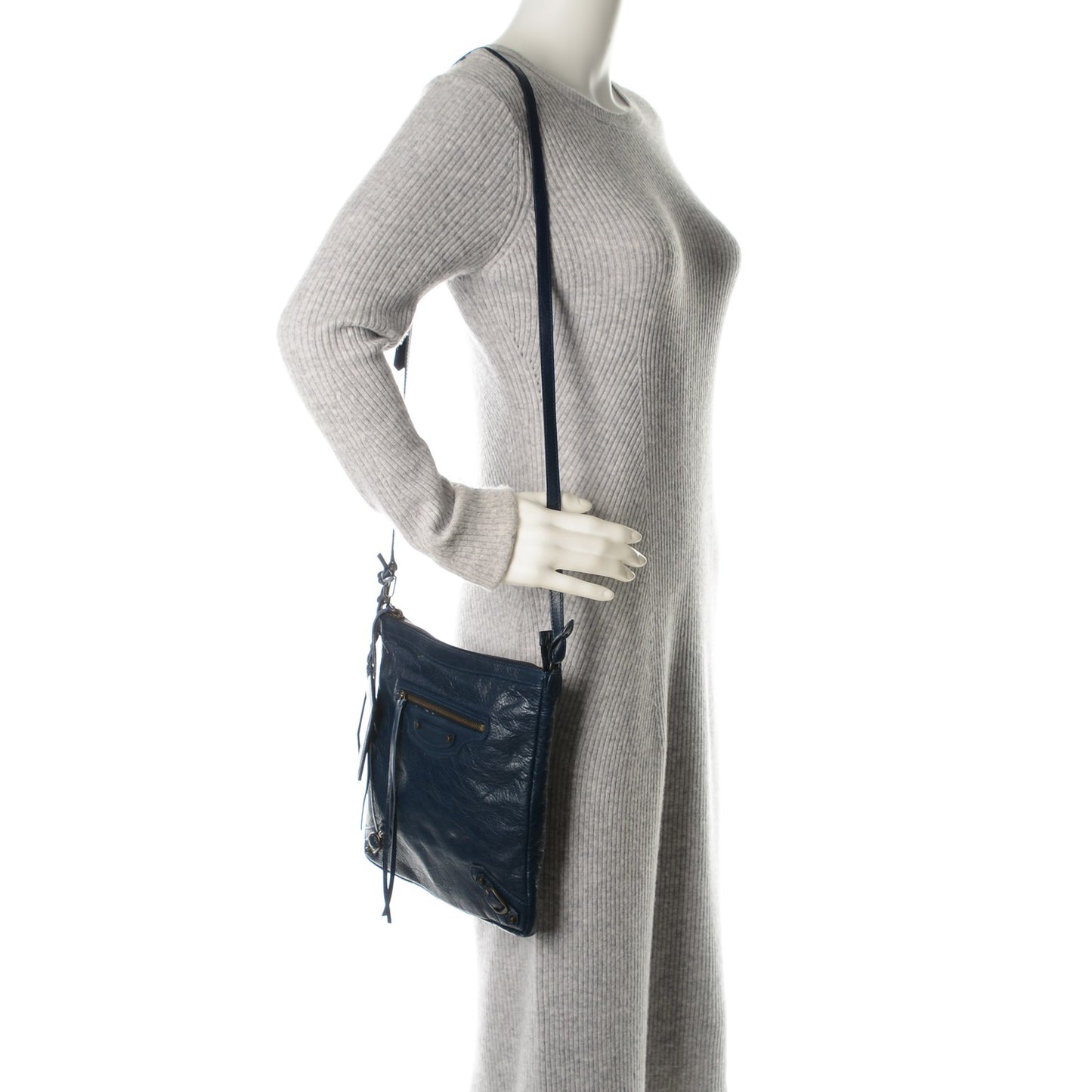Agneau Classic Hardware Flat Crossbody Bleu Obscur