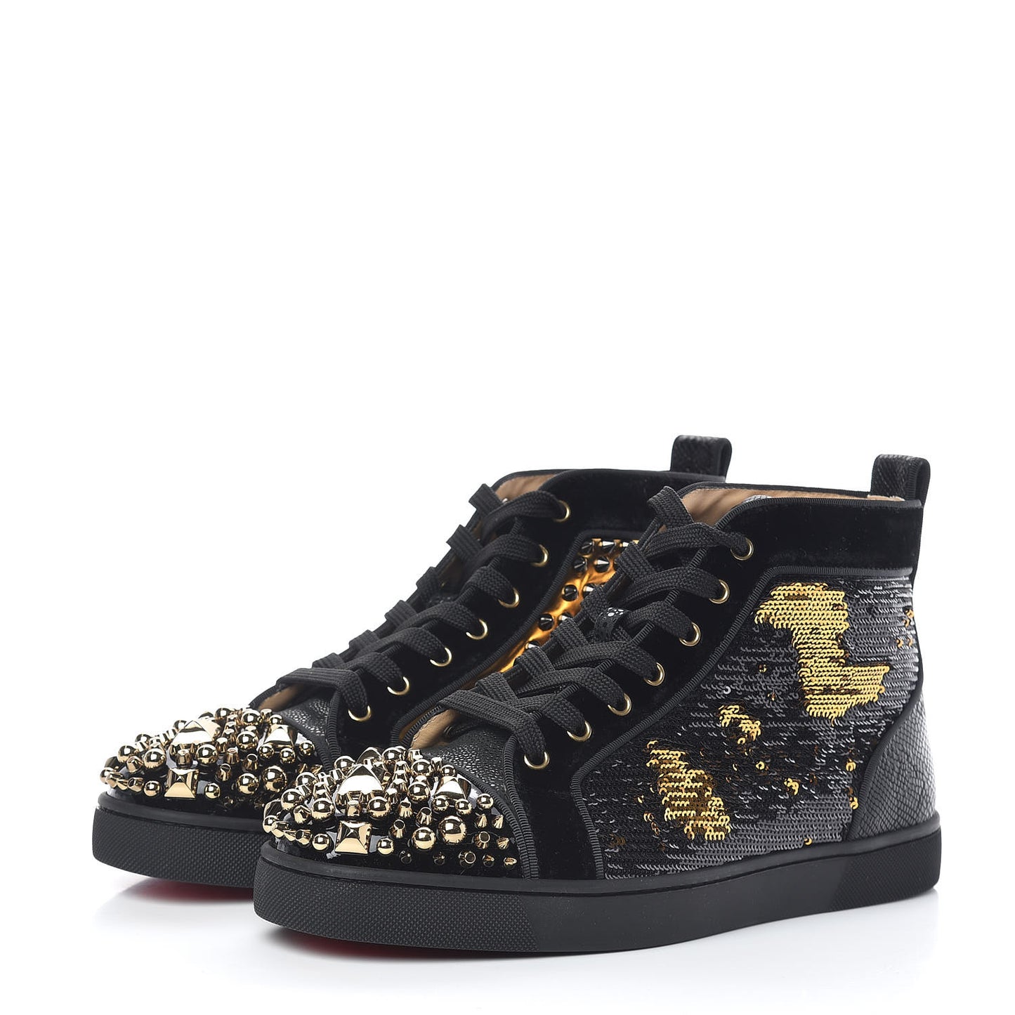 Patent Galucalf Velvet Sequin Embellished Mad Flat Sneakers 41 Black