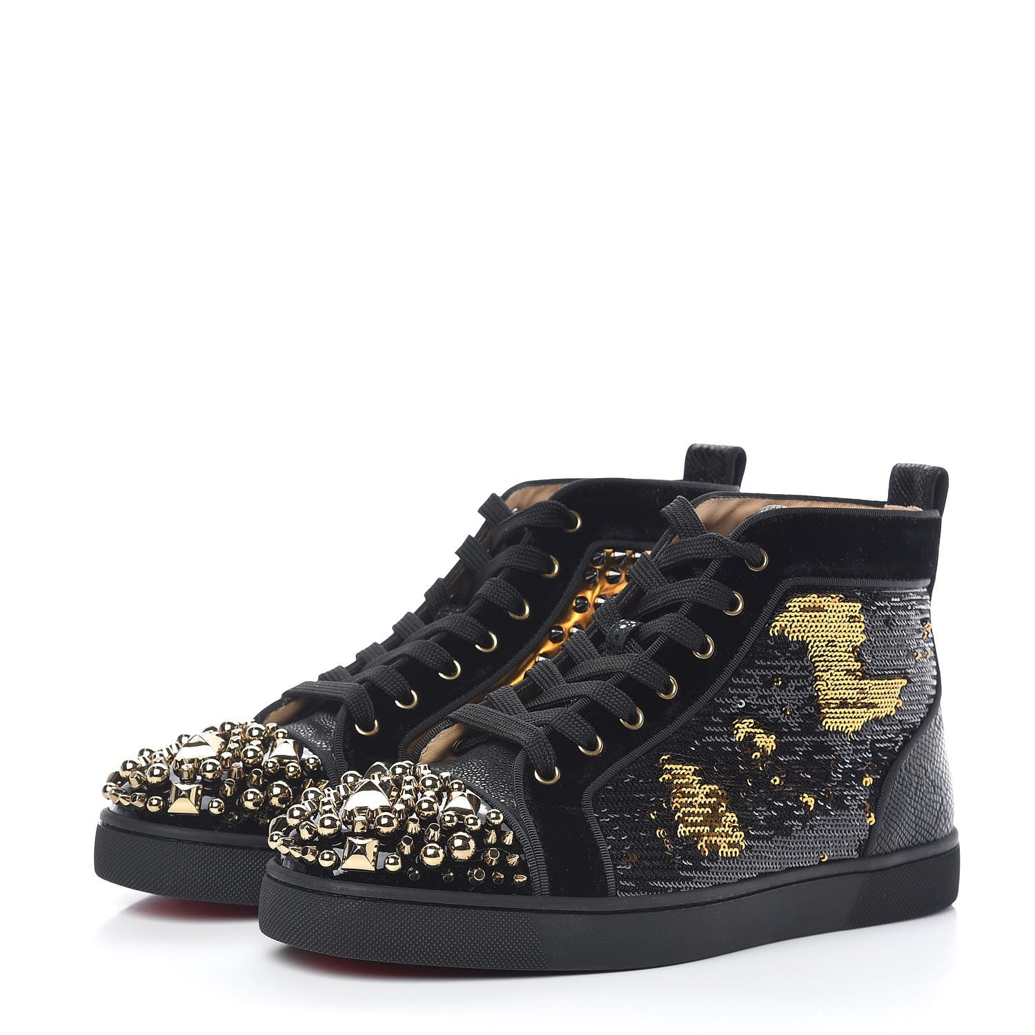 Christian Louboutin Patent Galucalf Velvet Sequin Embellished Mad Flat Sneakers 41 Black 3 of 11