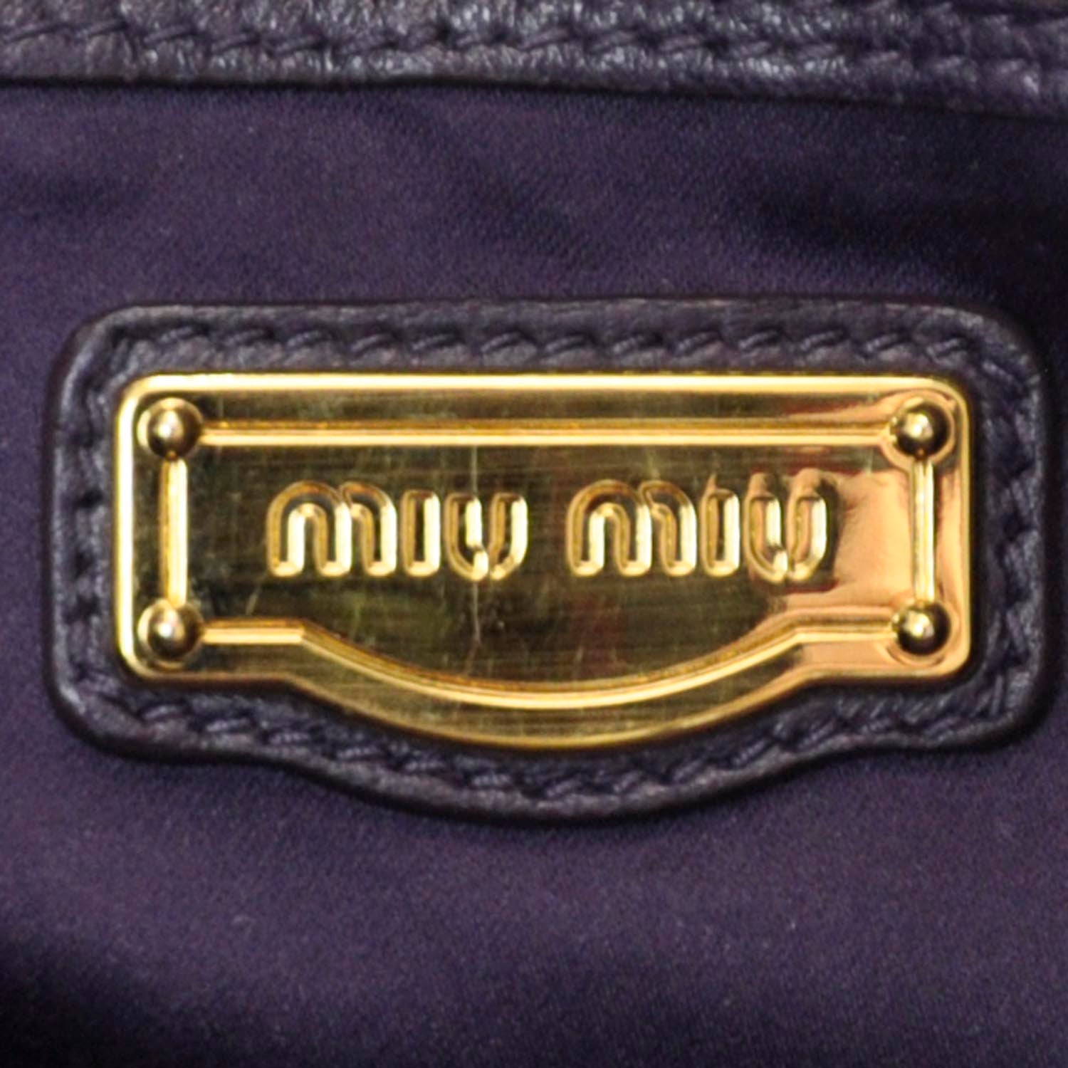 Miu Miu Leather Intreccio Woven Tote Indaco 6 of 7