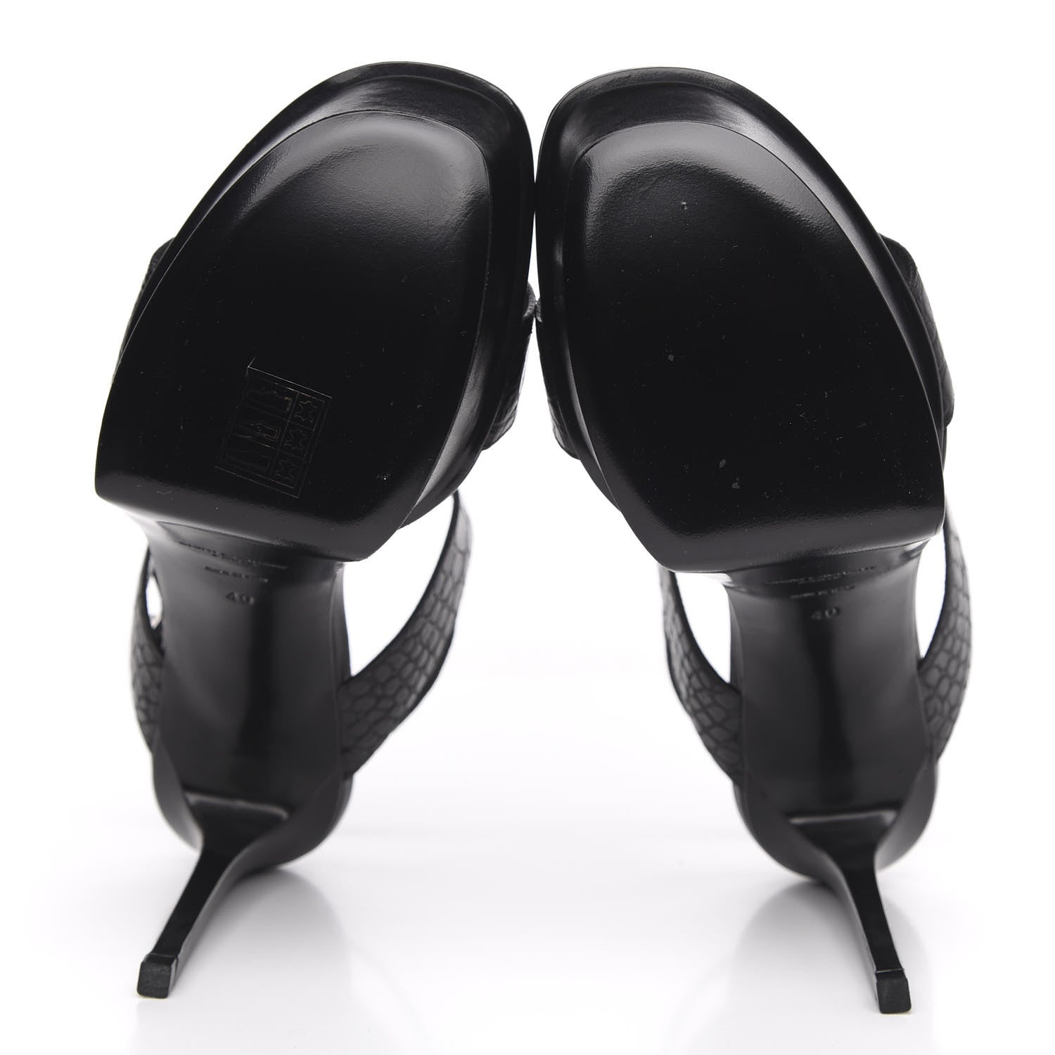 Saint Laurent Calfskin Crocodile Embossed 80 Platform Ankle Strap Sandals 40 Black 5 of 8