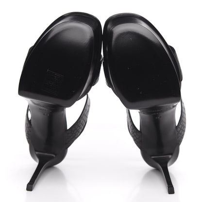 Saint Laurent Calfskin Crocodile Embossed 80 Platform Ankle Strap Sandals 40 Black 5 of 8