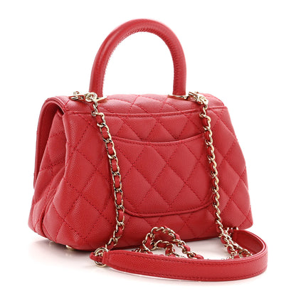 Chanel Caviar Quilted Lizard Embossed Extra Mini Coco Handle Flap Red 3 of 9