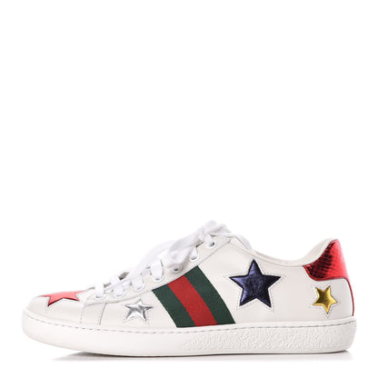 Gucci Calfskin Ayers Web Star Embroidered Womens Ace Sneakers 36 White Multi 1 of 11