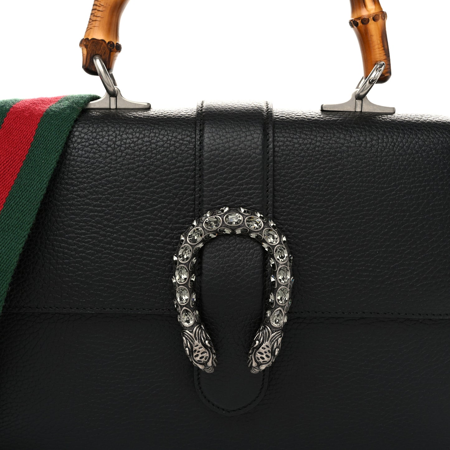 Dollar Calfskin Crystal Web Medium Dionysus Bamboo Top Handle Bag   Black Black Diamond