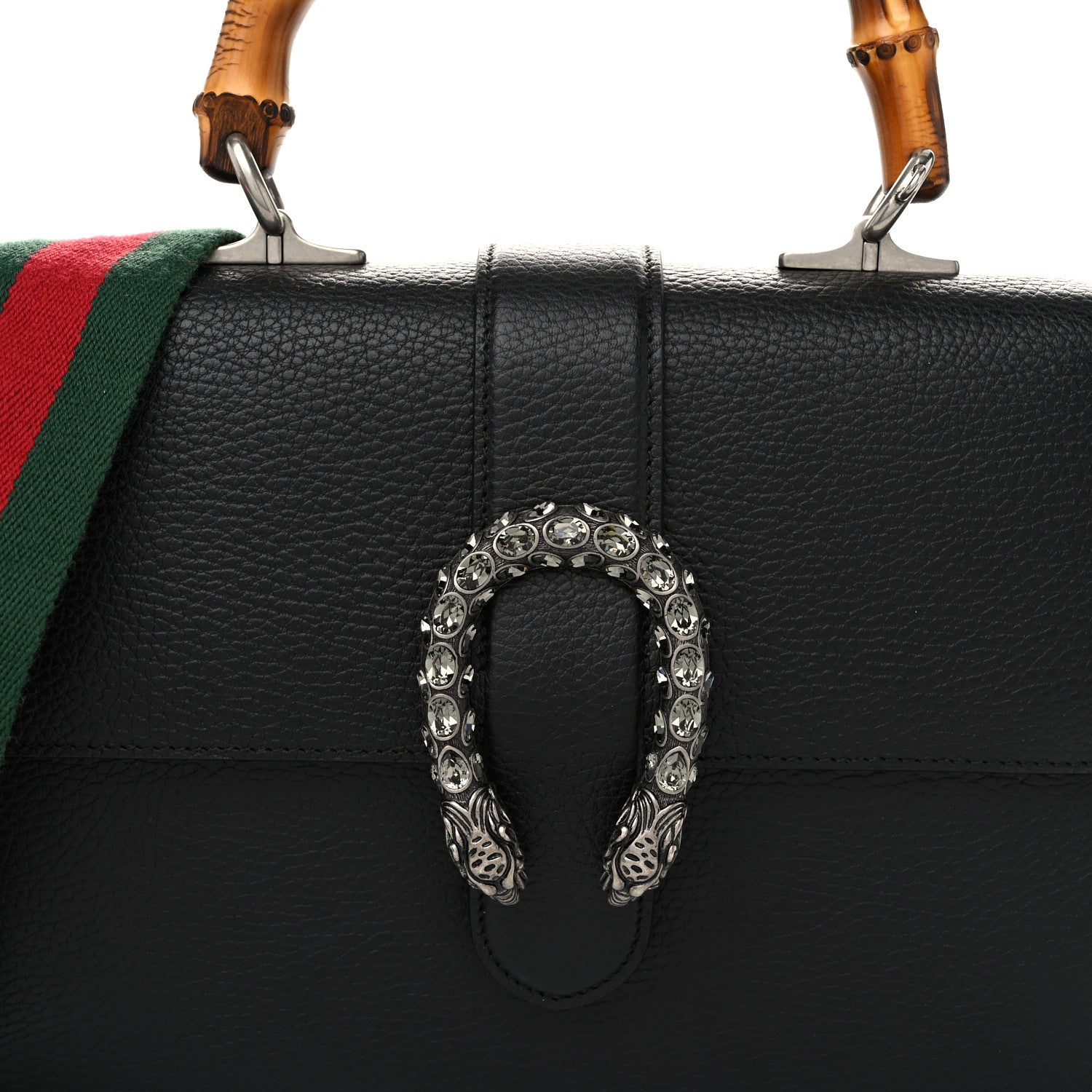 Gucci Dollar Calfskin Crystal Web Medium Dionysus Bamboo Top Handle Bag   Black Black Diamond 8 of 11