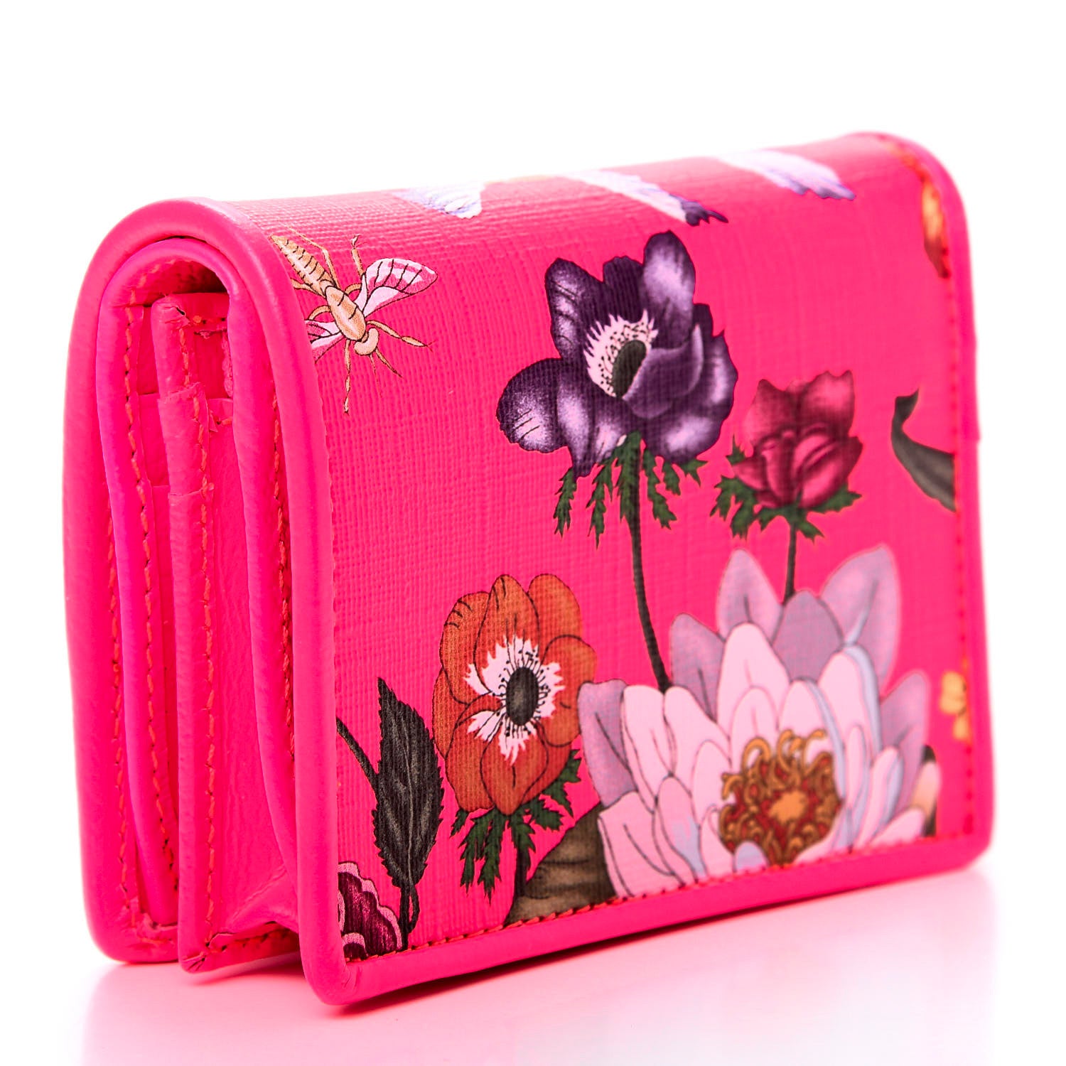 Gucci Calfskin Flora Print Zumi Card Case Fuxia Fluo 3 of 9