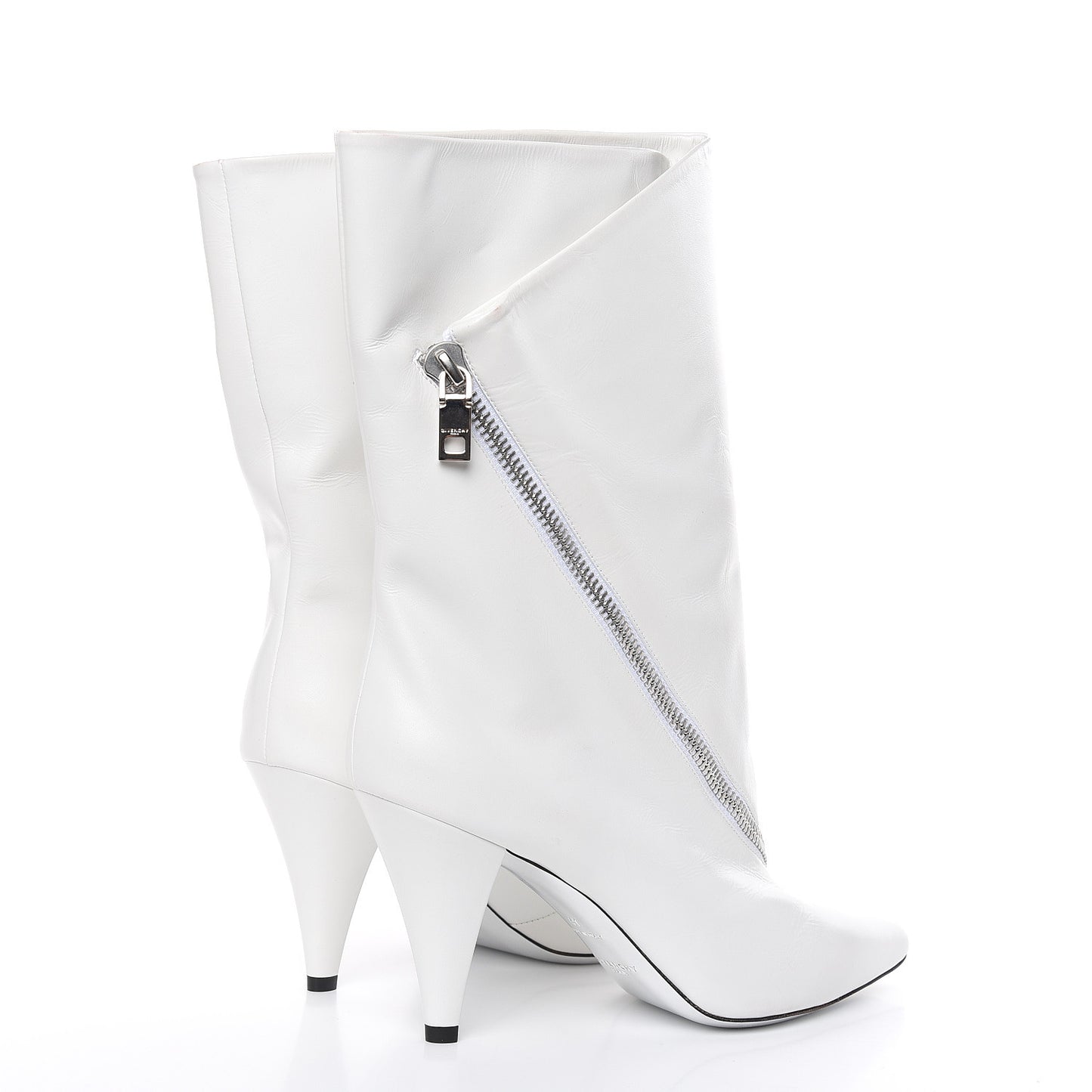 Calfskin Asymmetric Show 80 Zip Bootie 41 White