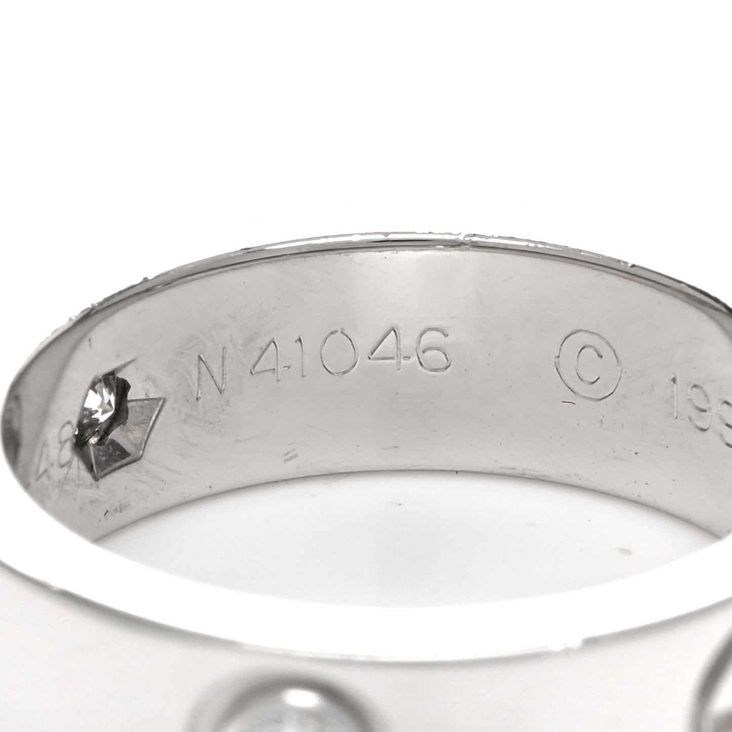 18K White Gold 3 Diamond 5.5mm LOVE Ring 48 4.5