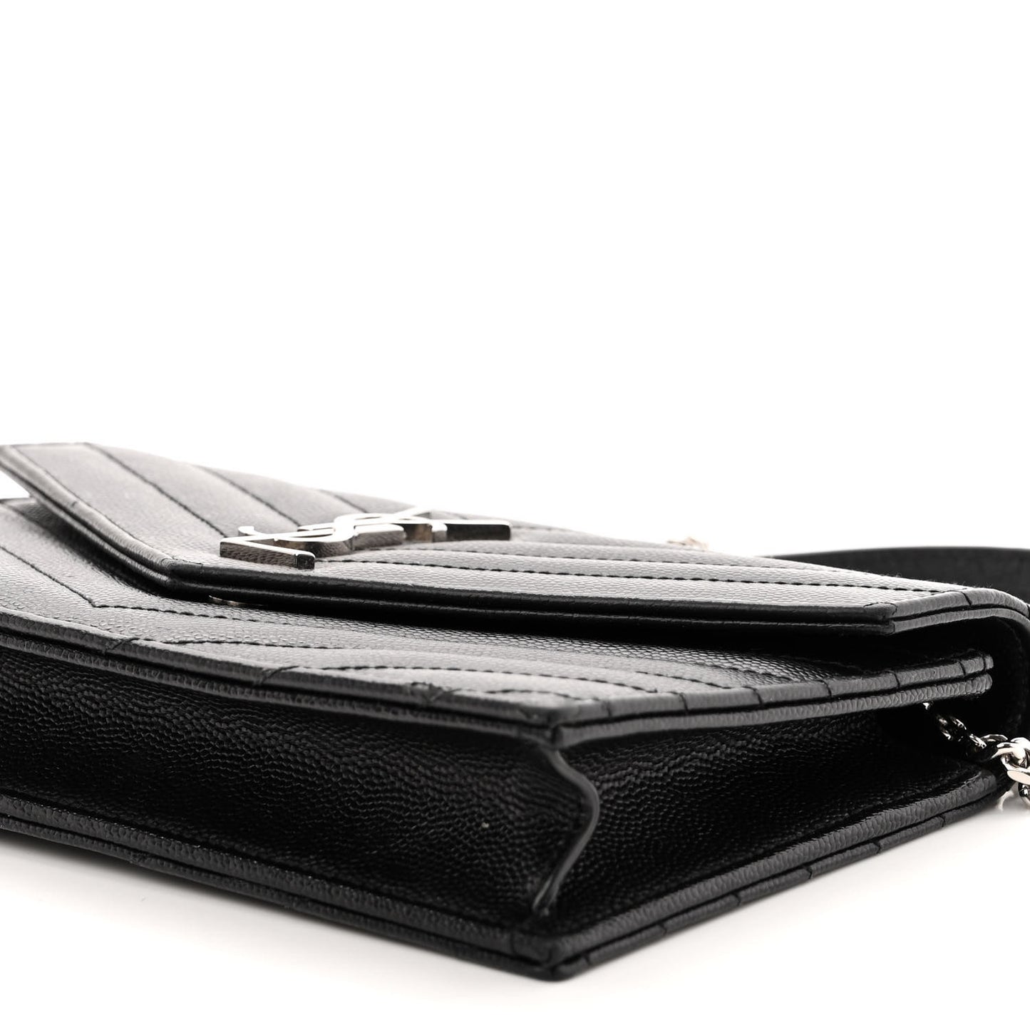 Grain De Poudre Matelasse Chevron Monogram Envelope Chain Wallet Black
