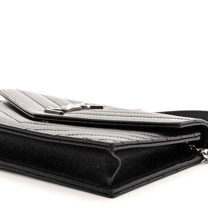 Saint Laurent Grain De Poudre Matelasse Chevron Monogram Envelope Chain Wallet Black 9 of 9