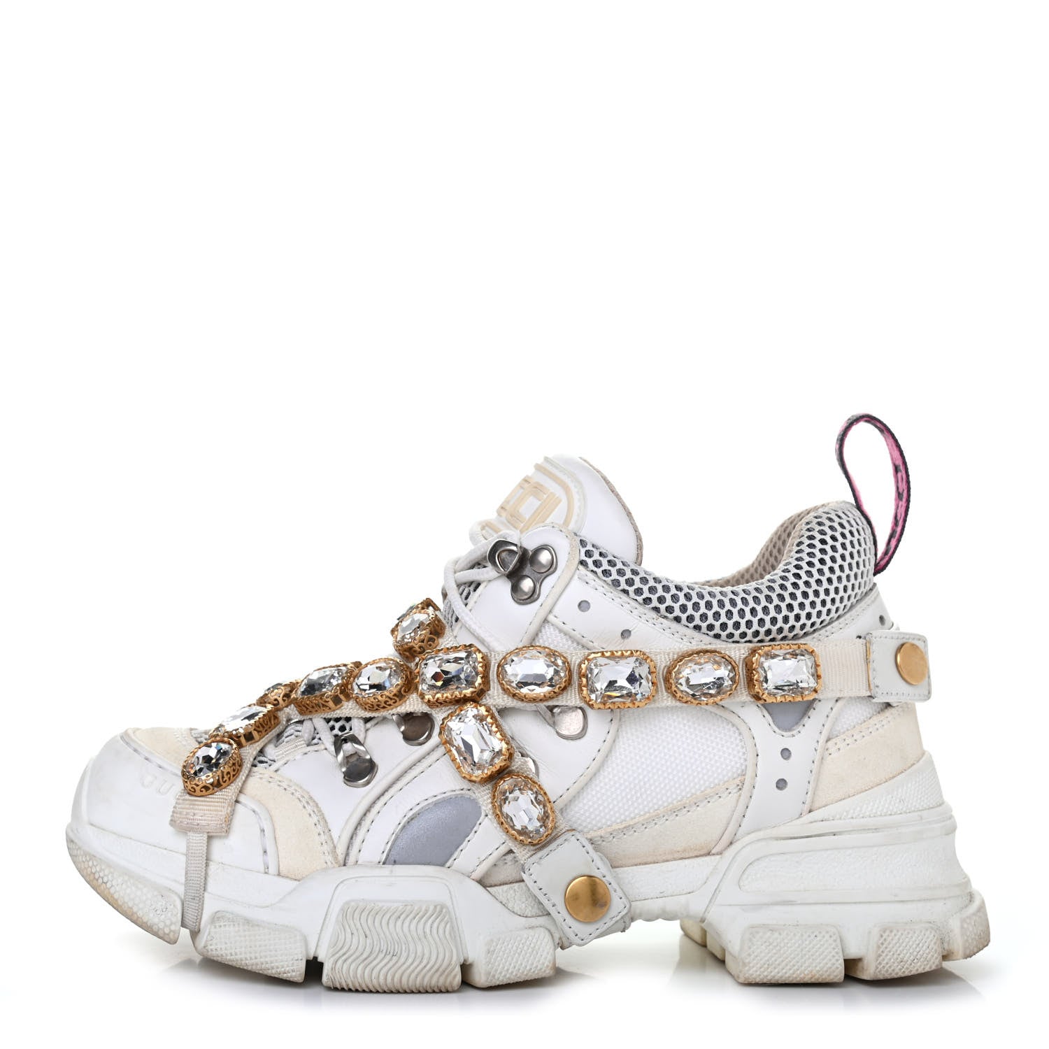 Gucci X SEGA Mesh Calfskin Suede Removable Crystals Womens Flashtrek Sneakers 36.5 Great White 1 of 4