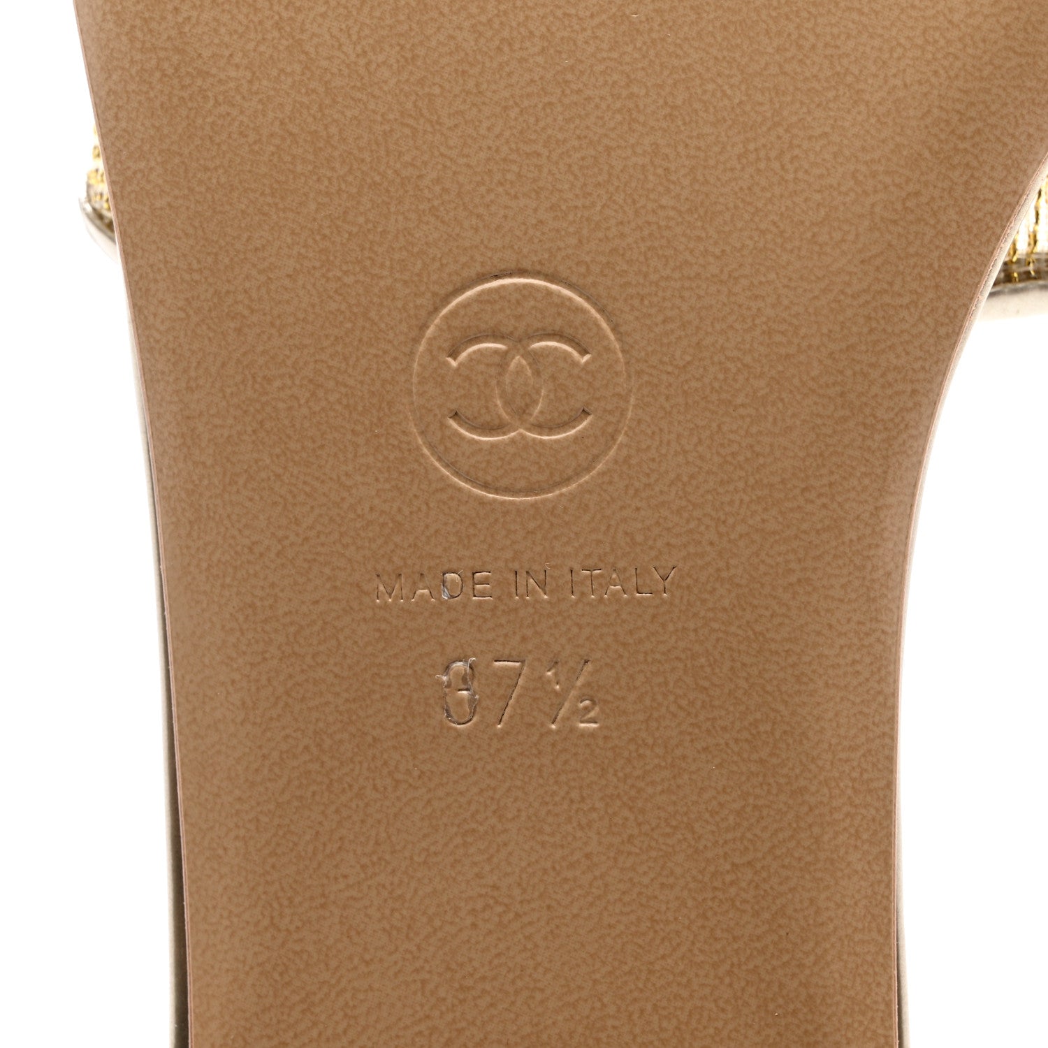Chanel Glitter Mesh Patent Calfskin CC Mules 37.5 Gold 6 of 8