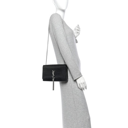 Saint Laurent Calfskin Crocodile Embossed Medium Classic Monogram Kate Tassel Satchel Black 2 of 11