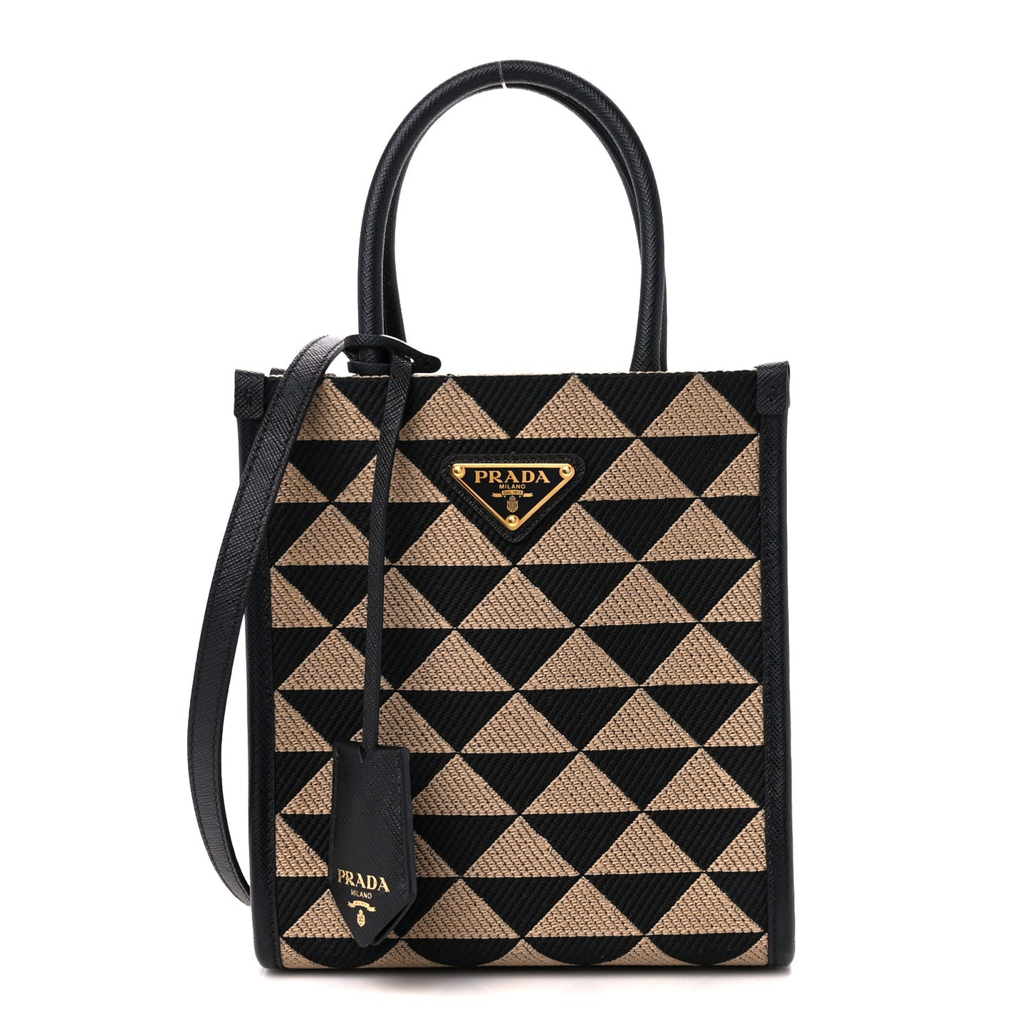 Jacquard Saffiano Triangolo Symbole Embroidered Mini Tote Black Corda