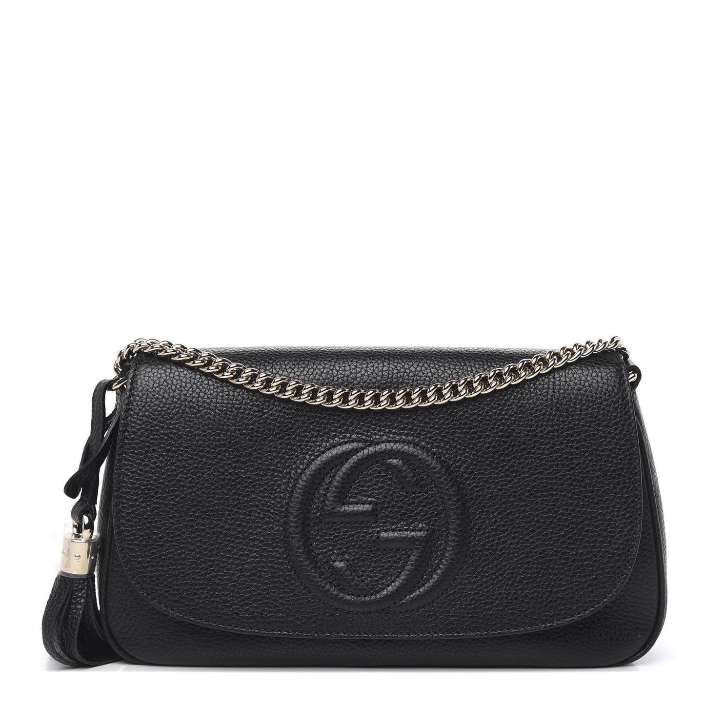 Pebbled Calfskin Medium Soho Flap Crossbody Black