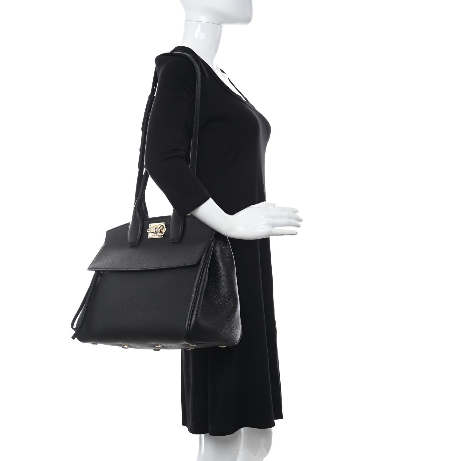 Salvatore Ferragamo Calfskin Medium Studio Bag Black 2 of 7