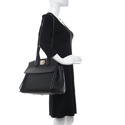 Salvatore Ferragamo Calfskin Medium Studio Bag Black 2 of 7