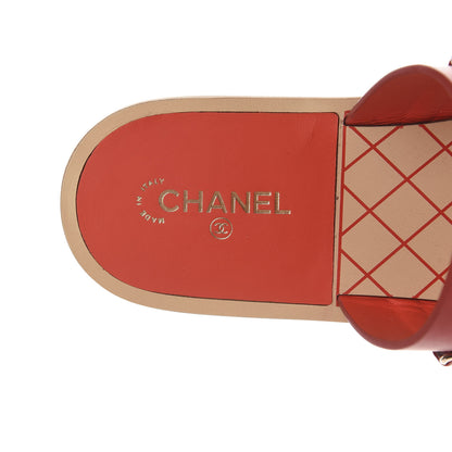 Chanel Calfskin Chain CC Logo Toe Ring Sandals 39.5 Red 6 of 9