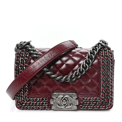 Chanel Glazed Calfskin Quilted Small Boy Chained Flap Burgundy 1 of 11
