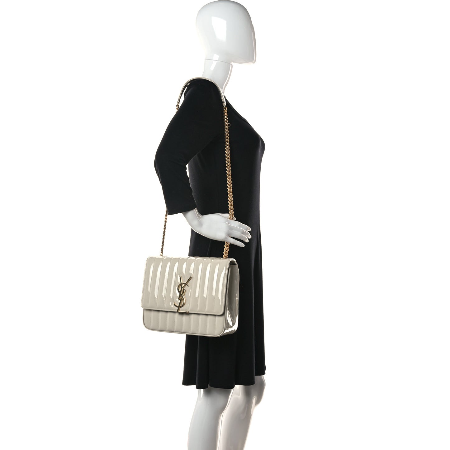 Patent Matelasse Monogram Large Vicky Chain Bag White