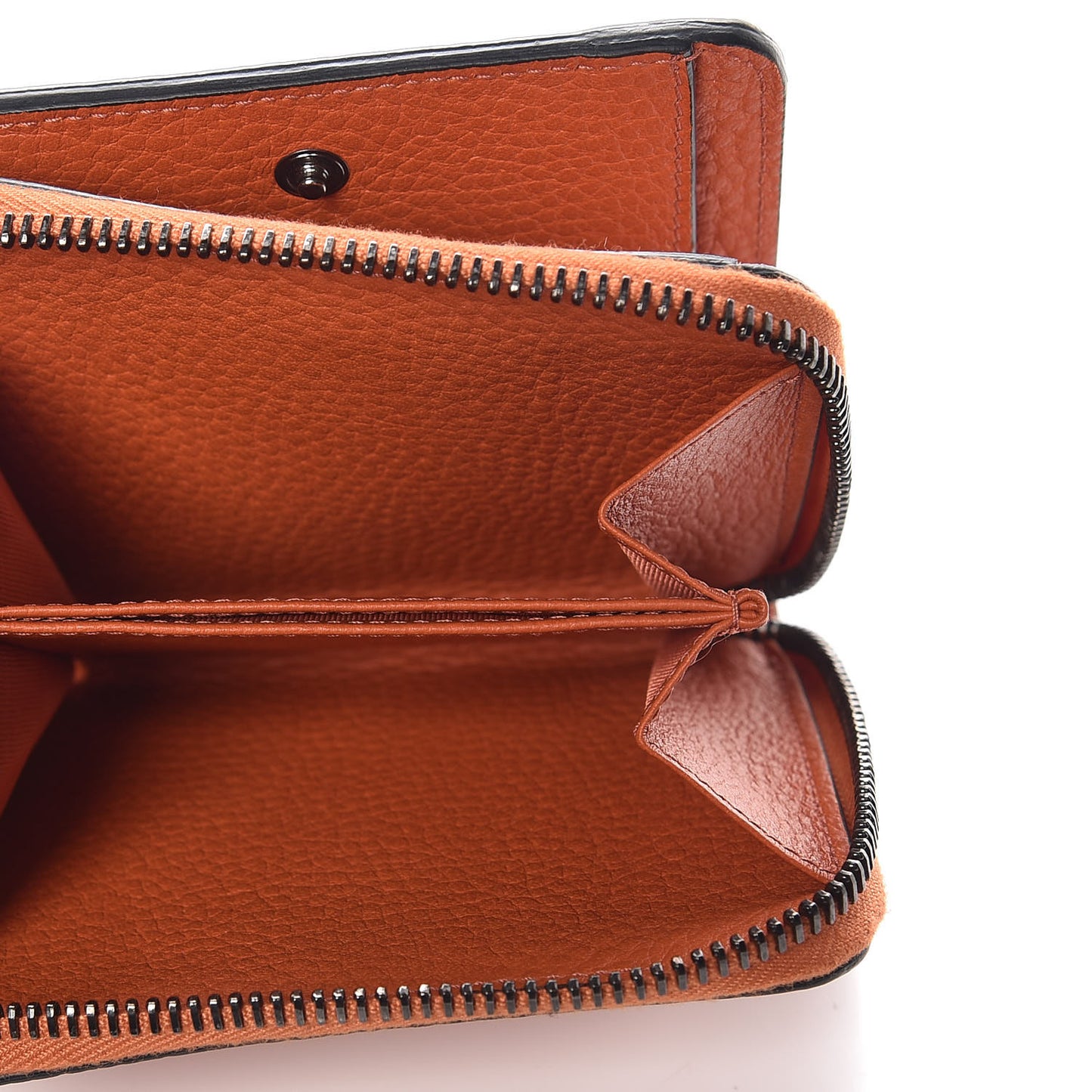 Pebbled Calfskin Rockstud Compact Zip Around Wallet Orange